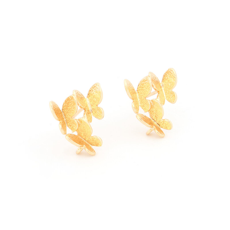 Schmetterling-Ohrstecker Messing 18K vergoldet mit Öse 13,5 mm 2 Stück