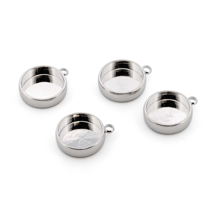 Fassung rund für 12 mm Cabochons platinfarben 4 Stück