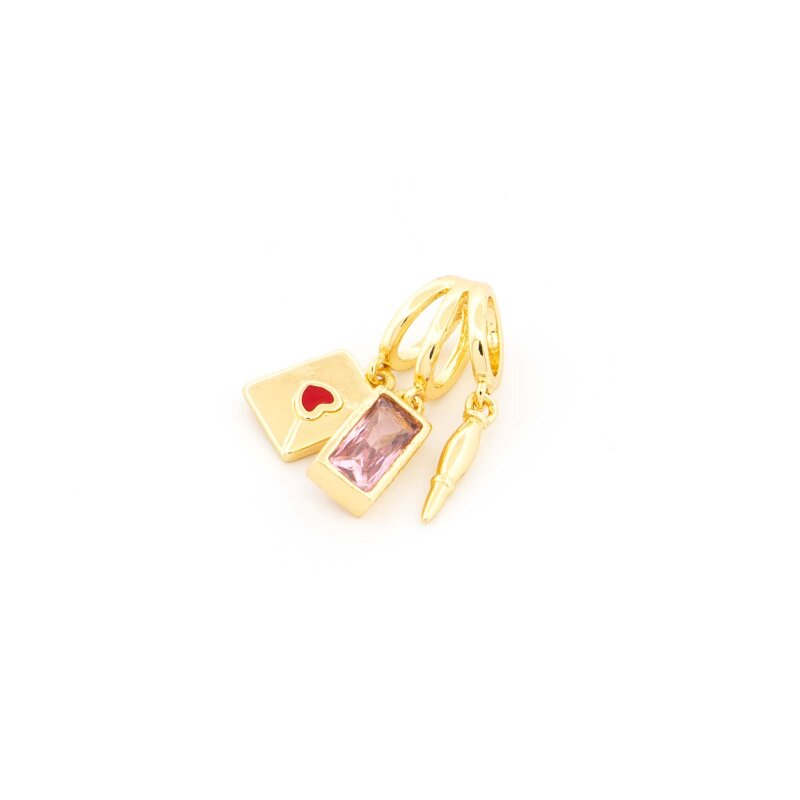 Charm Anhänger Liebesbrief goldfarben - Messing mit Zirkonia und Emaille 1 Stück