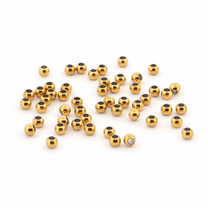 Zwischenperlen rund Edelstahl 304, 18K Goldbeschichtung IP, 2 mm, 50 Stk.