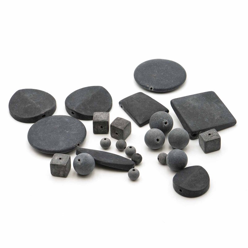 Mystery Bag Steinperlen Schwarz matt gefrostet, Achat, Onyx, 100g