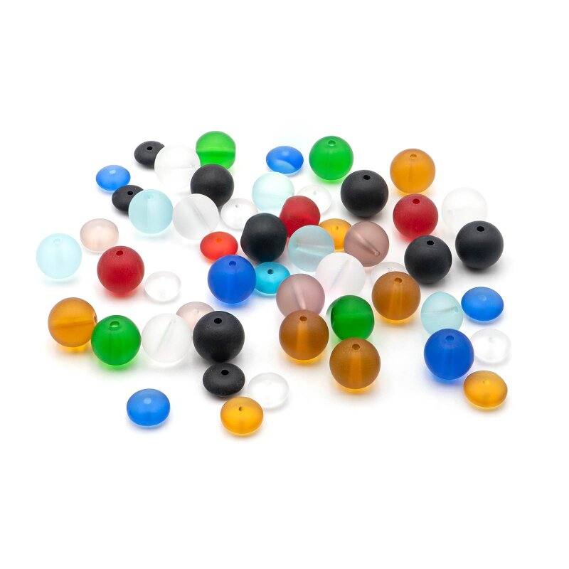 Perlenmix gefrostete Glasperlen mehrfarbig, rund und Rondell, bis 10mm, 50g