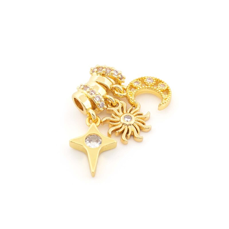 Zirkonia Anhänger Set Sonne Mond Stern, 18K Goldbeschichtung Messing