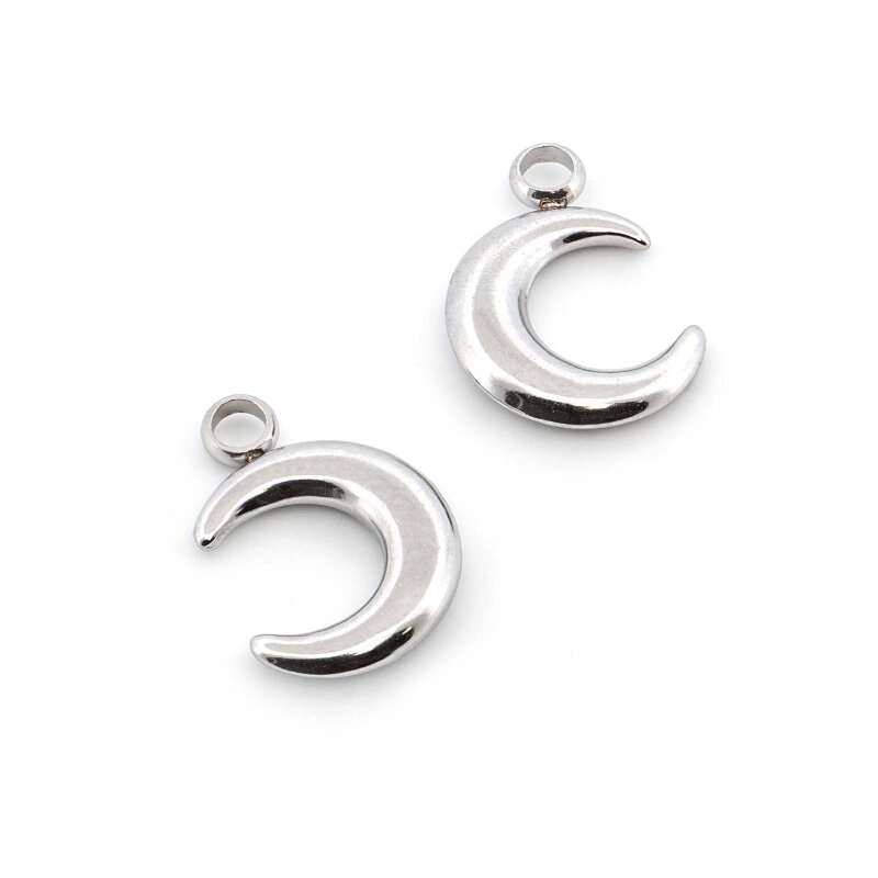 Mondsichel Anhänger aus 304 Edelstahl, 13 mm, platinfarben, 2 Stück