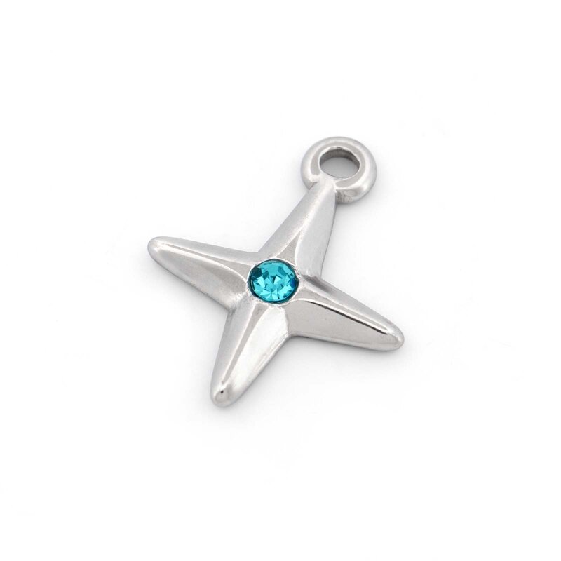 Sternanhänger aus 304 Edelstahl mit Zirkonia, 18 mm, platinfarben 1 Stück