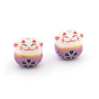 Porzellanperle Glückskatze Lilaweiß, 13,5 mm,...