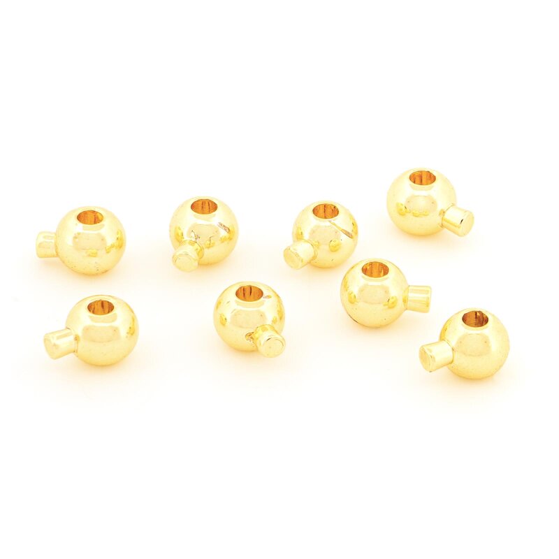 Quetschperlen mit Stift, Messing, 18K Goldbeschichtung, 8 Stück