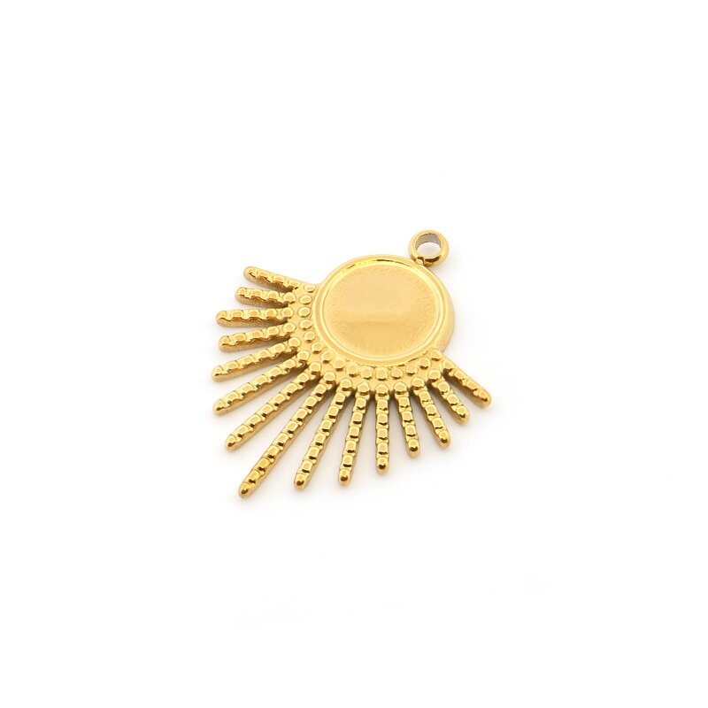 Sonnenanhänger mit Fassung für 8 mm Cabochons, 304 Edelstahl, 18K IP-Beschichtung in Gold