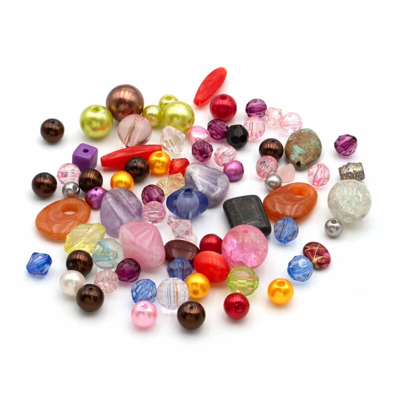 Perlen Überraschungsset bunt gemischt, Acryl und Glas, 50 Gramm, 5-15 mm