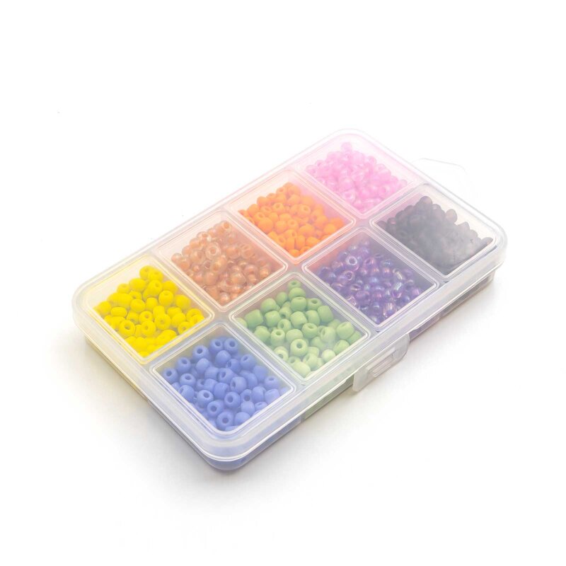 Rocailles 4 mm Glasperlen Set, 8 Farben in Sortierbox, je 10 g