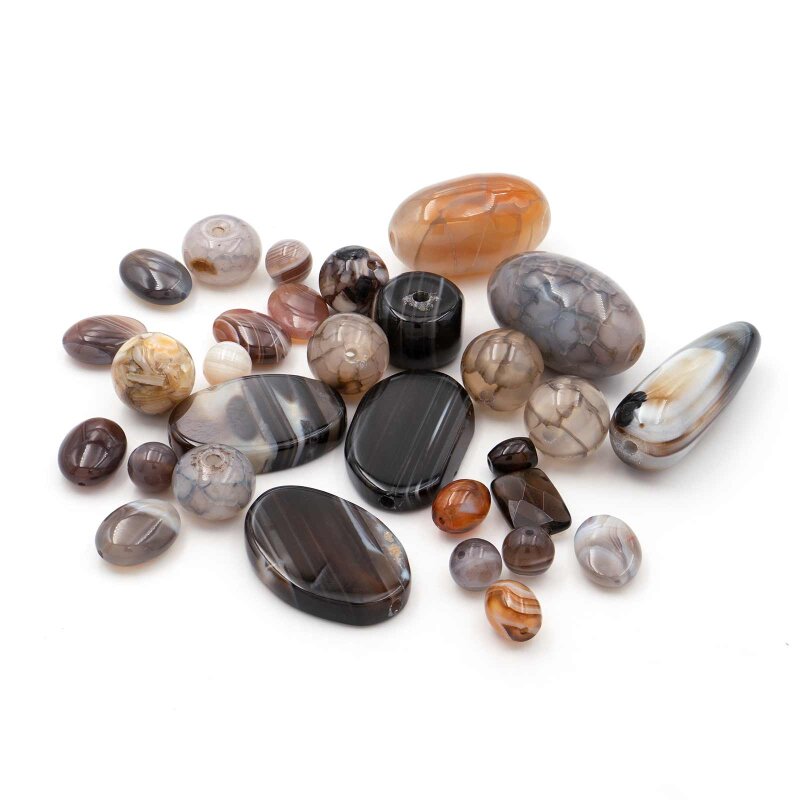 Achat Mystery Bag Schmucksteinperlen Mix Brauntöne, 100 g