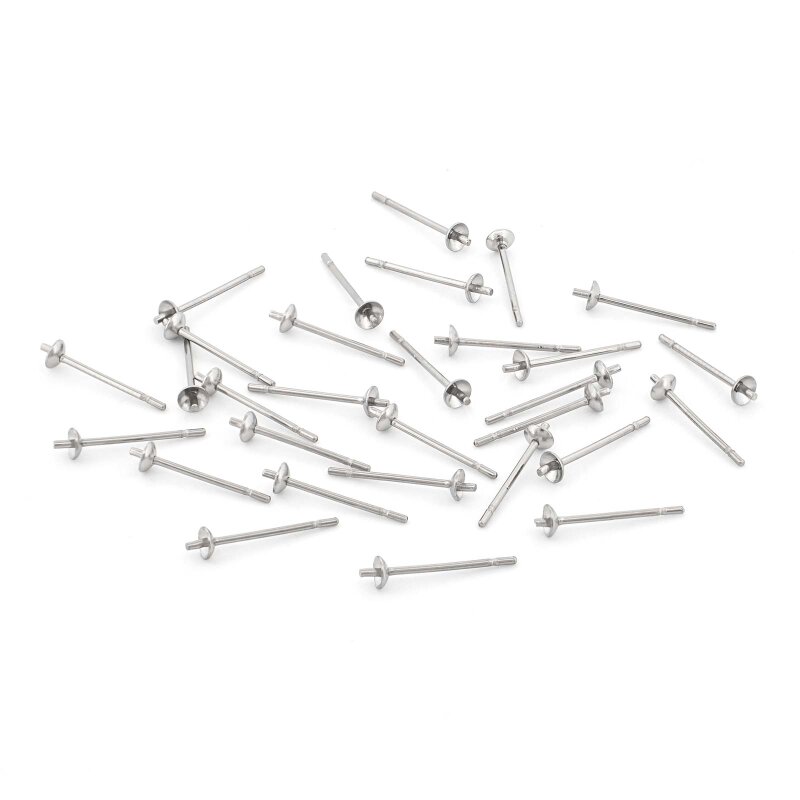 Ohrstecker aus Edelstahl für angebohrte Perlen, platinfarben, 30 Stück