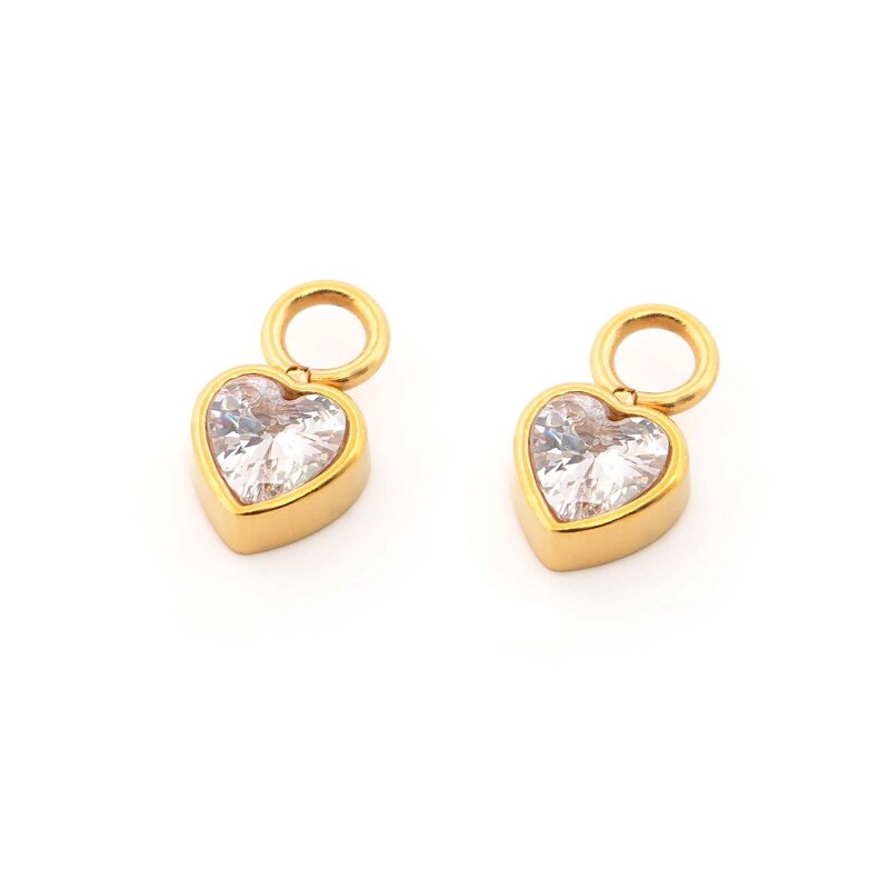Herzanhänger aus Edelstahl 304 mit 14K IP-Goldbeschichtung und Strass, 9 mm
