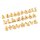 Buchstaben-Anhänger A bis Z in drei Reihen nach dem Alphabet geordnet, 304 Edelstahl mit IP-Beschichtung in Gold, bei jedem Buchstaben sitzt oben die Aufhängung mit Fädelloch
