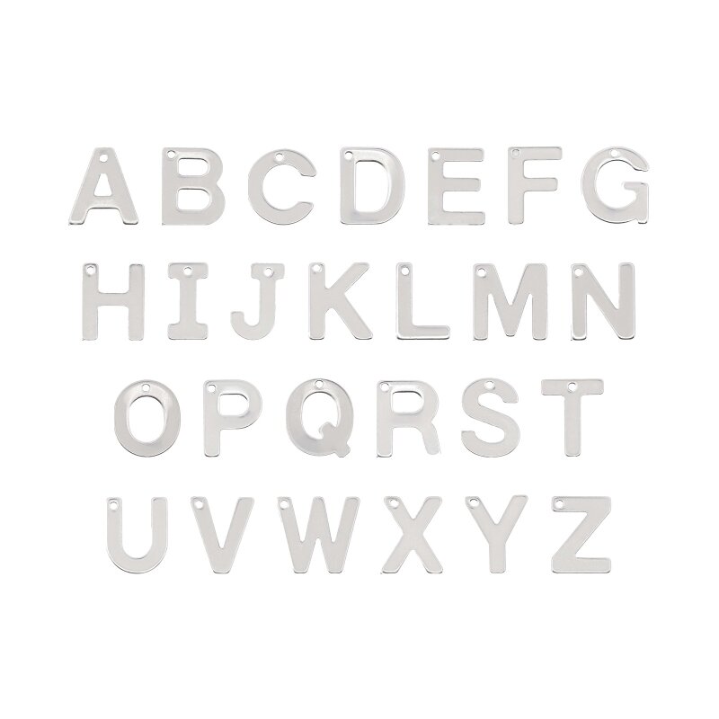Anhänger Buchstabe A–Z, 304 Edelstahl, platinfarben, 4 Stück