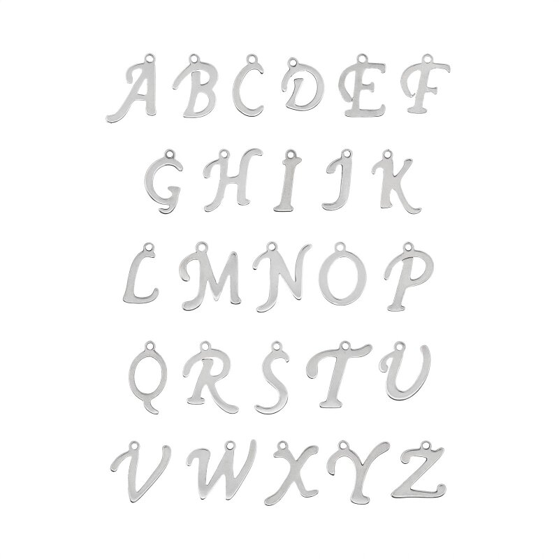 Anhänger Buchstabe A–Z, Schreibschrift, Edelstahl, 4 Stück
