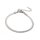 Platinfarbenes Schlangenarmband aus 304 Edelstahl auf weißem Grund, flache Kette mit dicht geschuppter Oberfläche, Endkappen an beiden Enden, Karabinerverschluss und angehängte Verlängerungskette