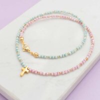 Bastelbeispiel: Halskette aus mintfarbenen und rosa...