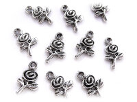 10 Anhänger "Blümchen" in tibetsilber