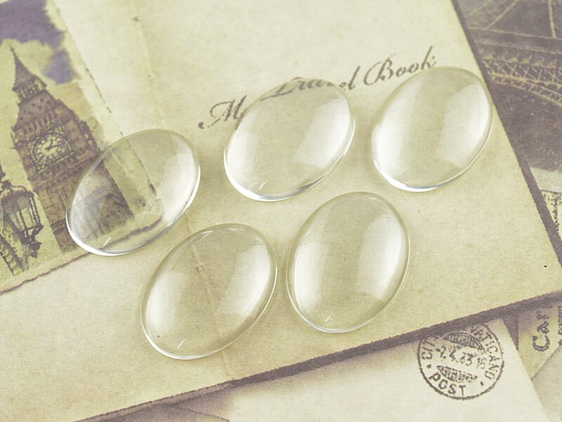 5 Cabochons 25 x 18 mm Glas