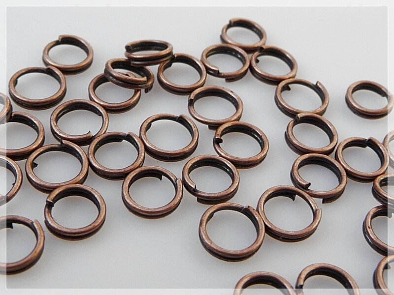 50 Splitringe im Vintagestil in antik Kupfer, doppelt