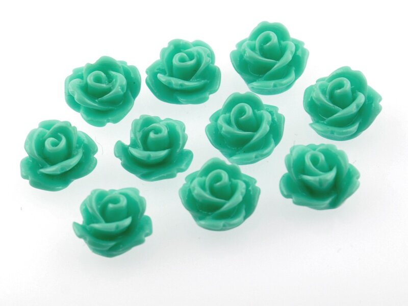 10 aquamarinfarbene Rosen als Cabochon, 10 mm
