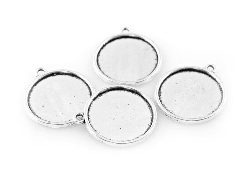 4 schlichte Fassungen in antik silberfarben, für 20 mm Cabochons