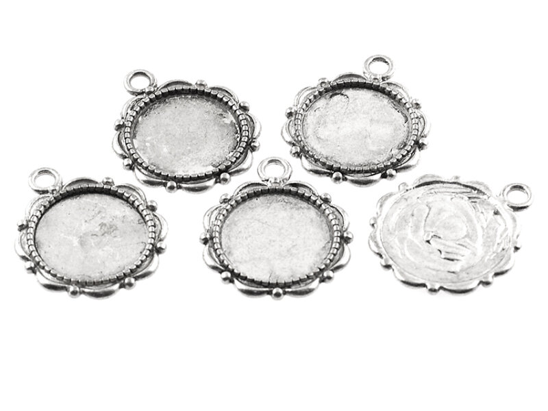 4 Fassungen mit Rosenmuster antik silberfarben, für 14 mm Cabochons