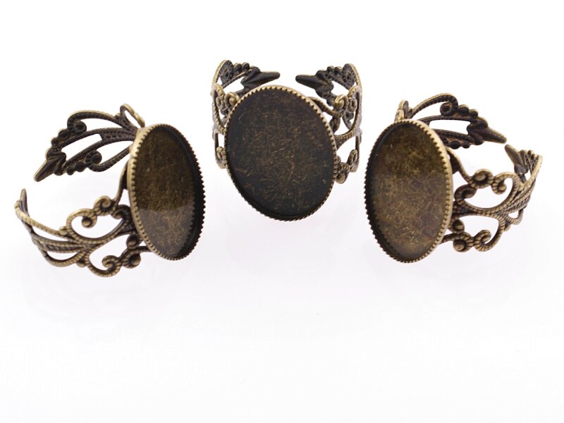 2 Ringrohlinge in antik Bronze für 18 x 13 mm Cabochons