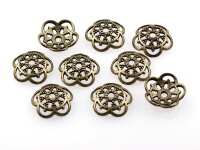 10 verzierte Perlkappen in antik Bronze, 12 mm