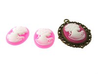 3 Kameen in pink weiß, Gemme  25 x 18 mm