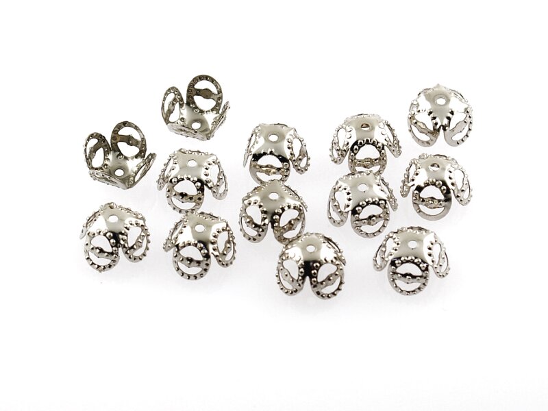 50 filigrane Perlkappen in platinfarben, 8 mm