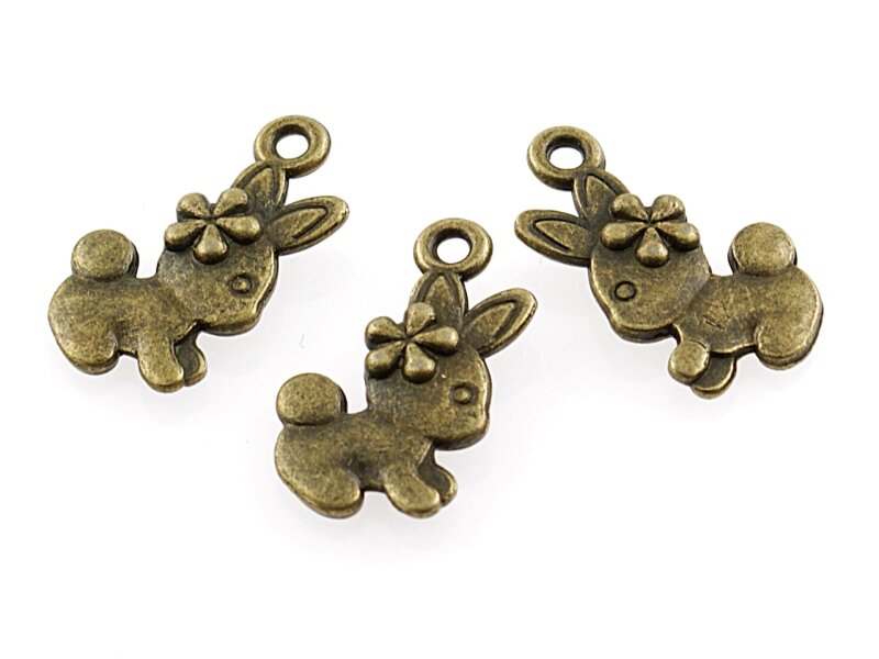 10 kleine Häschen Anhänger in vintage Bronze