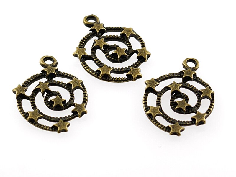 6 Anhänger Kosmos, Kringel mit Sternen in vintage Bronze