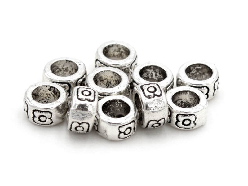 10 geprägte Großlochperlen in antik silber