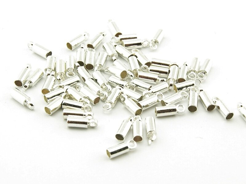 20 Endkappen für 2 mm Bänder silberfarben