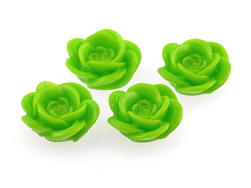 4 Cabochon Rosen in leuchtenden grün, 18 mm