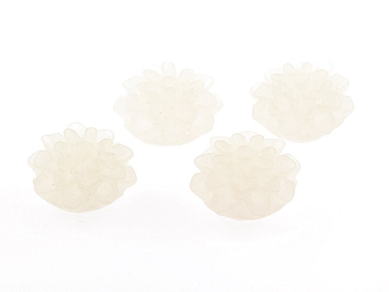 4 Cabochons Blume in weiß gefrostet, 15 mm