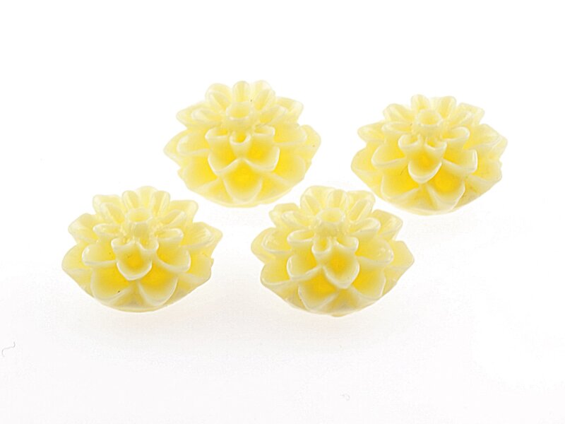4 Cabochons Blume in hell gelb, 15 mm