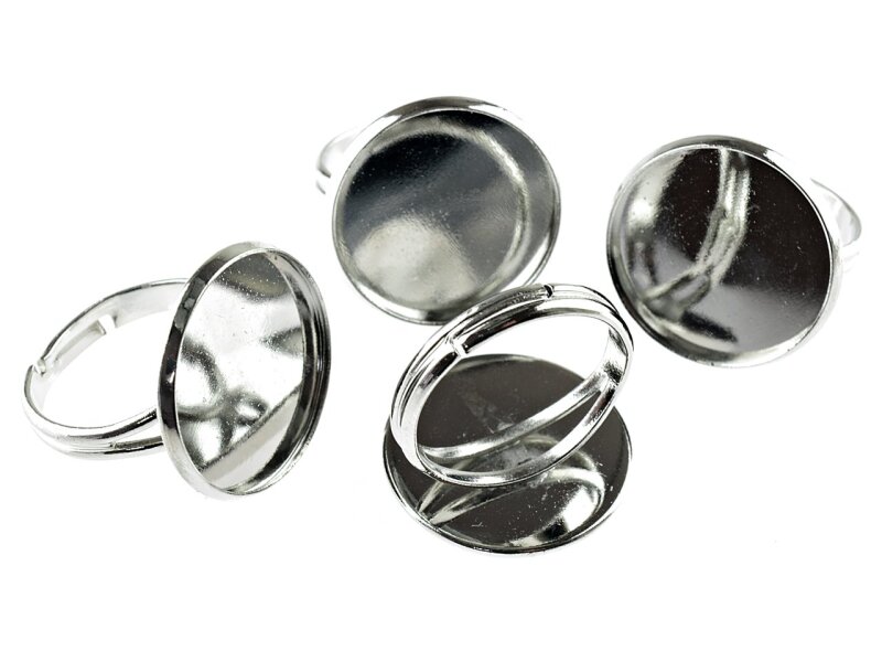 2 Ringrohlinge silberfarben platiniert für 18 mm Cabochons
