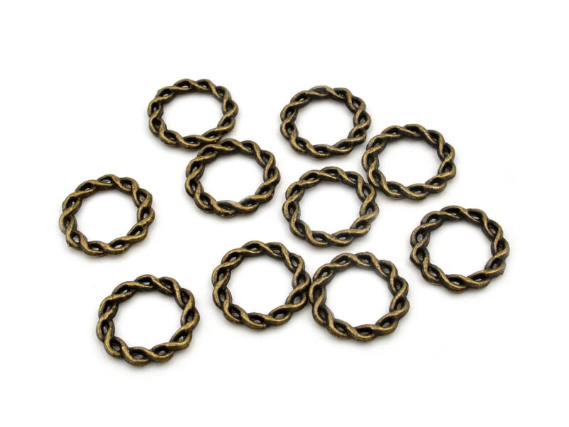 geflochtene Ringe in antik bronzefarben 15 mm 10er Set