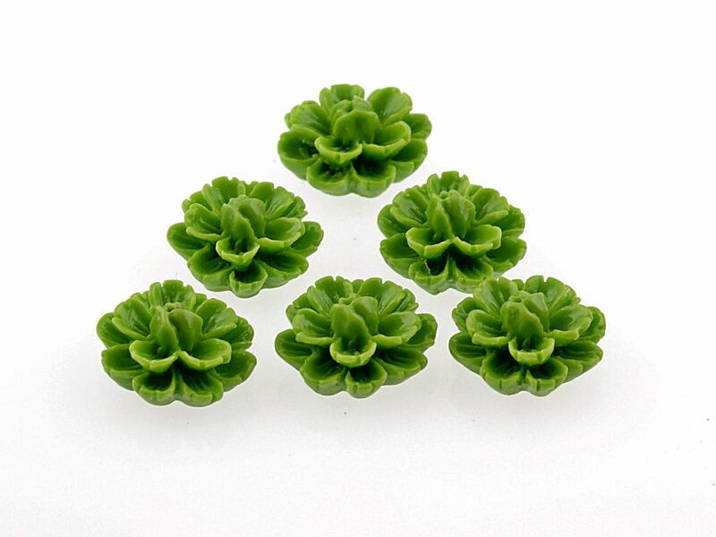 6 Cabochons als Blume in grün, 13 mm