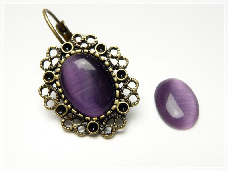 6 Cabochons oval 14 x 10 mm Cateye Glas amethyst