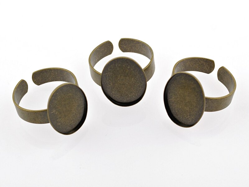 2 Ringrohlinge mit ovaler Fassung für 18 x13 mm Cabochons in antik Bronze