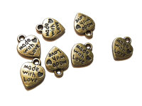 10 Herzen "Made with love" in antik Bronze