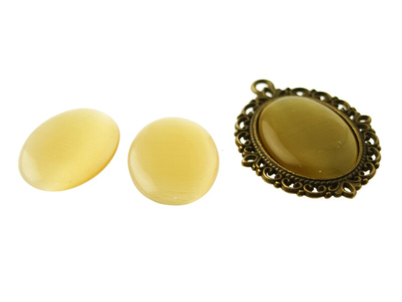 2 Cabochons 25*18 mm Cateye Glas gelb