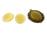 2 Cabochons 25*18 mm Cateye Glas gelb