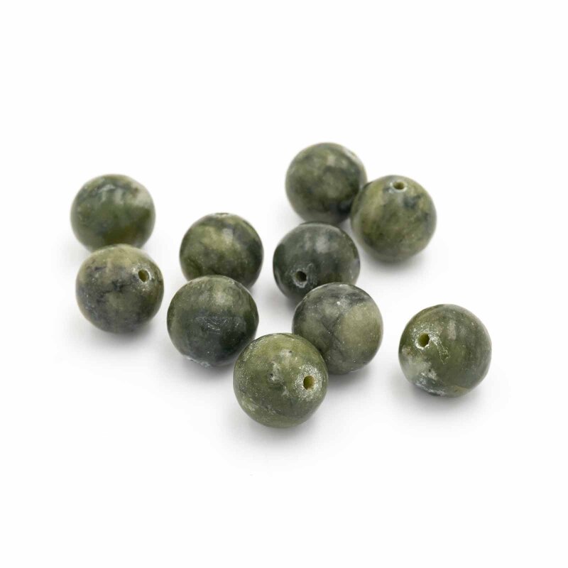 Jadeperlen 10 mm in olivgrün 10 Stück