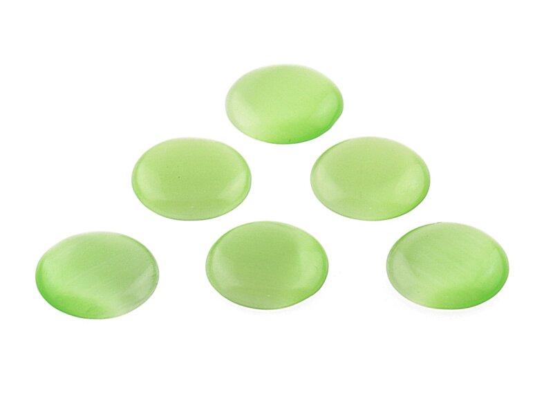 Cabochons aus Cateyeglas in lindgrün 14 mm 6 Stück