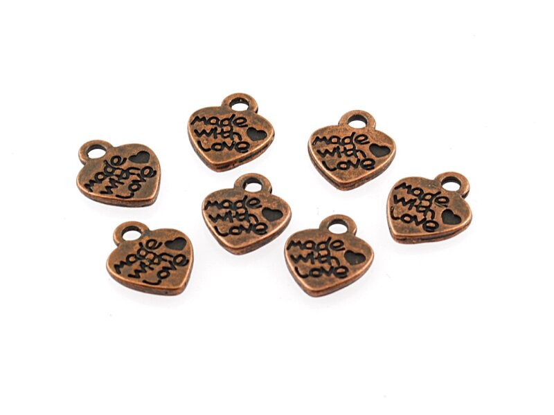 10 Herzen "Made with love" in vintage Kupfer
